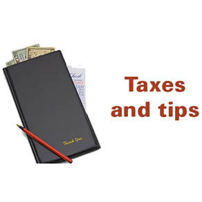 Restaurant Bill Receipt Holder Isolated on White Background with words Taxes and tips