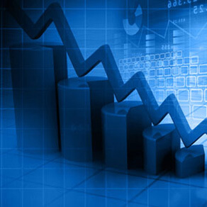 Bar graph with line showing graph going down