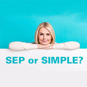 Women with folded hands over the words, “SEP or SIMPLE?”