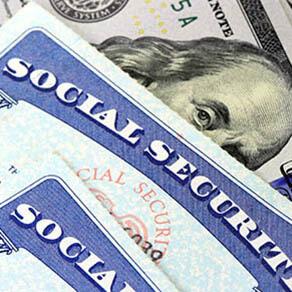 Social security card and US currency - Retirement Concept Social Security Benefits