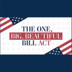 The words "The one big beautiful bull act" with flag image