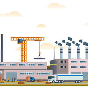 Drawing of a crane lifting an object on to a building with a truck going by