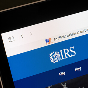 Computer monitor showing the IRS website