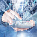 Business Accountant Financial Using Calculator for Estimated Tax Earning Account of Products Stock, Double Exposure of Entrepreneurs People Calculating Stock Investment for Strategic Management