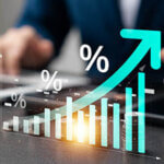 Interest rate and dividend concept of arrow going up and percent signs
