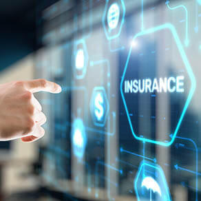 Hand clicking insurance icons on computer image screen