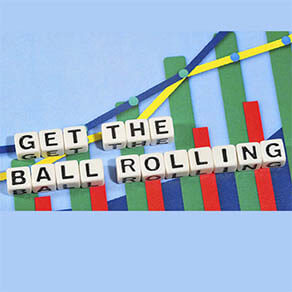 Business Term with Climbing Chart / Graph - Get The Ball Rolling