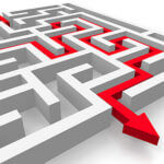 White and Gray maze with Red arrow going though it