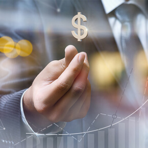 hand with money symbol floating above