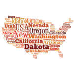 Map of the USA names in color and bold