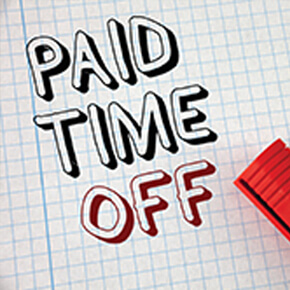 Words written in black, paid time and the word off written in red