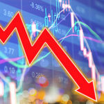 Stock market down red arrow