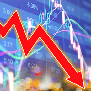 Stock market down red arrow