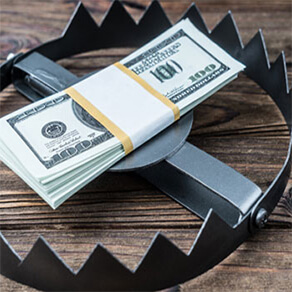 Money stacked up in the center of a ring/clamp