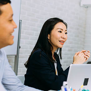 Business man and women in conference room for employee retirement training